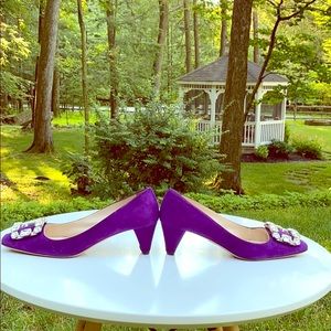 Prada Purple Velvet Mid-Heel Pumps with Crystal Buckle